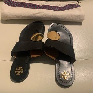 Tory Burch Black Slides with Gold Details